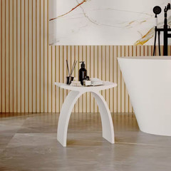 16.5 in W Freestanding Curved Shower Seat, Solid Surface Stool in Matte White