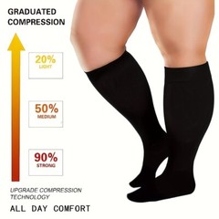 3 Pairs Unisex Plus Size Wide Calf Compression Socks 15-20mmHg Knee High Support