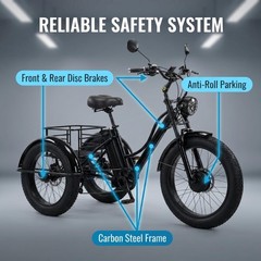 Daibot 24Inch 750W 48V Fat Tire E Trike Adult 7Speed 65km Removable Battery