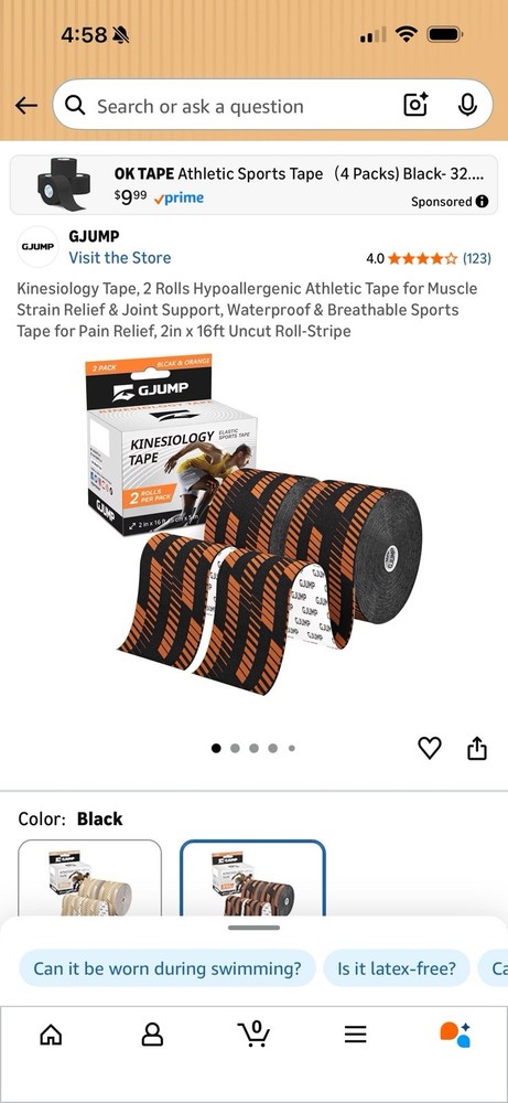 GJUMP Kinesiology Tape 2 Rolls Black & Orange Water Resistant 2in x 16ft 2 boxes
