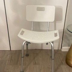 White Shower/Bath Chair with Backrest, Non-Slip Plastic Seat, Silver Aluminum