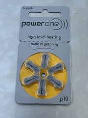 Power One P10 Hearing aid batteries Zinc air Mercury free Varta x 6 Cells
