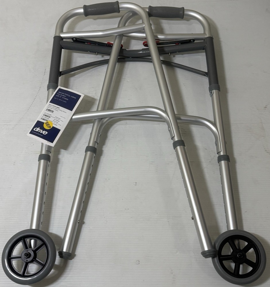 Drive Medical Two Button Folding Walker with 5″ Wheels 350lbs 10210-4ASM
