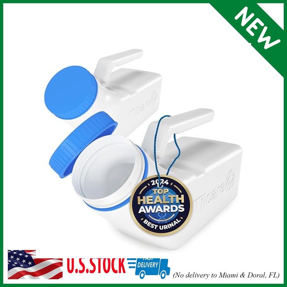 Urinals for Men Glow in The Dark Lid by Tilcare (2 Pack) – 32oz/1000mL Thick Pla