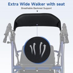 Adjustable Lightweight Rollator with Seat for Seniors – 3-Mode Braking System