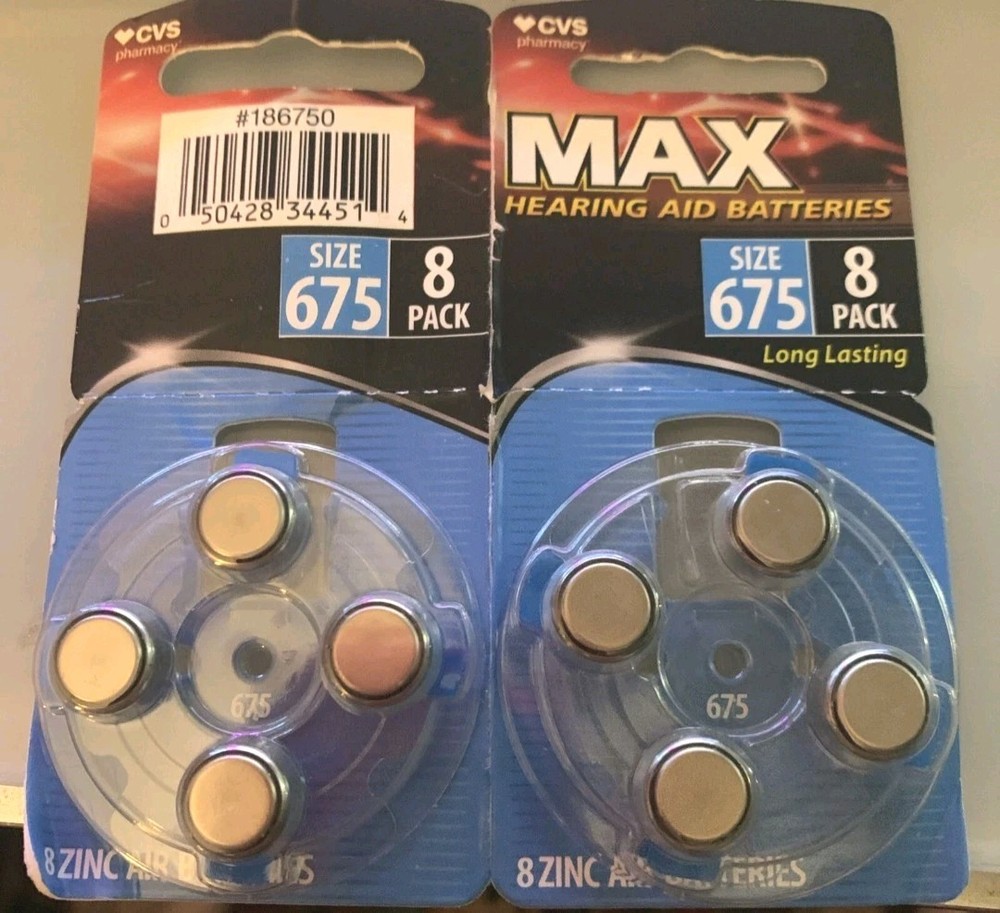 CVS Max Hearing Aid Batteries Size 675 2( 8 Pack) NEW