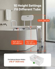 400Lbs Heavy Duty Tub Transfer Bench Shower Chair w/ Back & Shower Curtain Slot
