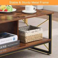 Vecelo Wood 2-Tier Black Coffee Table Storage Shelf For Living Room/Office