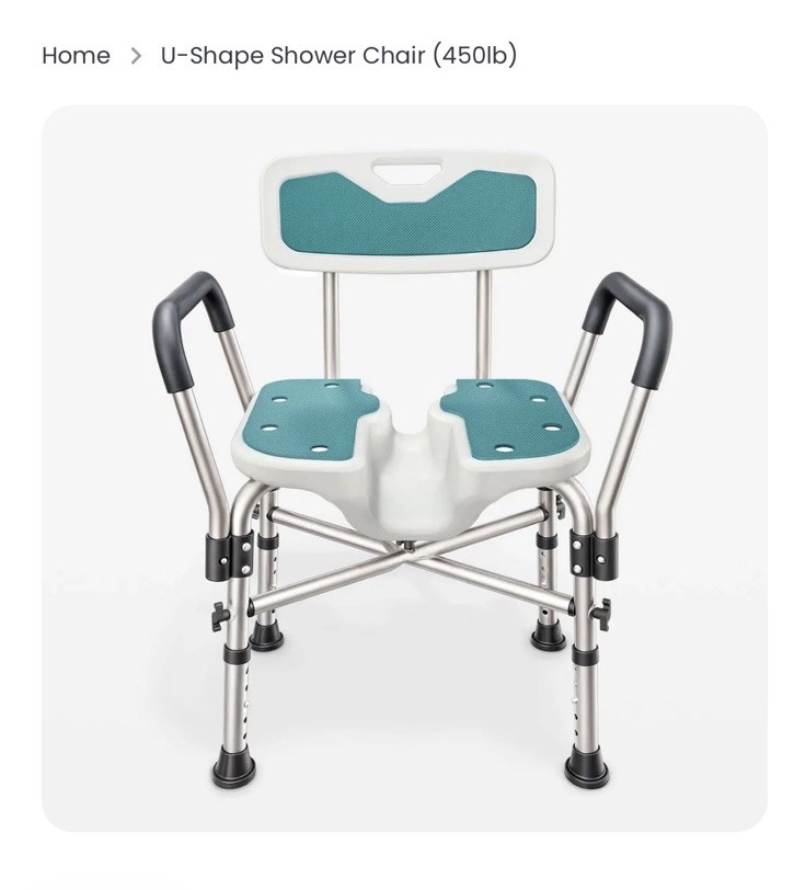 Shower Chair U-Shape Seat (450lb) Dark Blue Heavy Duty – Padded Armrests & Back