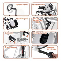 3 in 1 Commode Shower Chair with Wheels+Wheelchair Tray+Footrest,180° Reclining