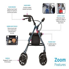 NOVA Zoom 22″ Seat Hght Foldable Rolling Walker Rollator 8″ Wheels
