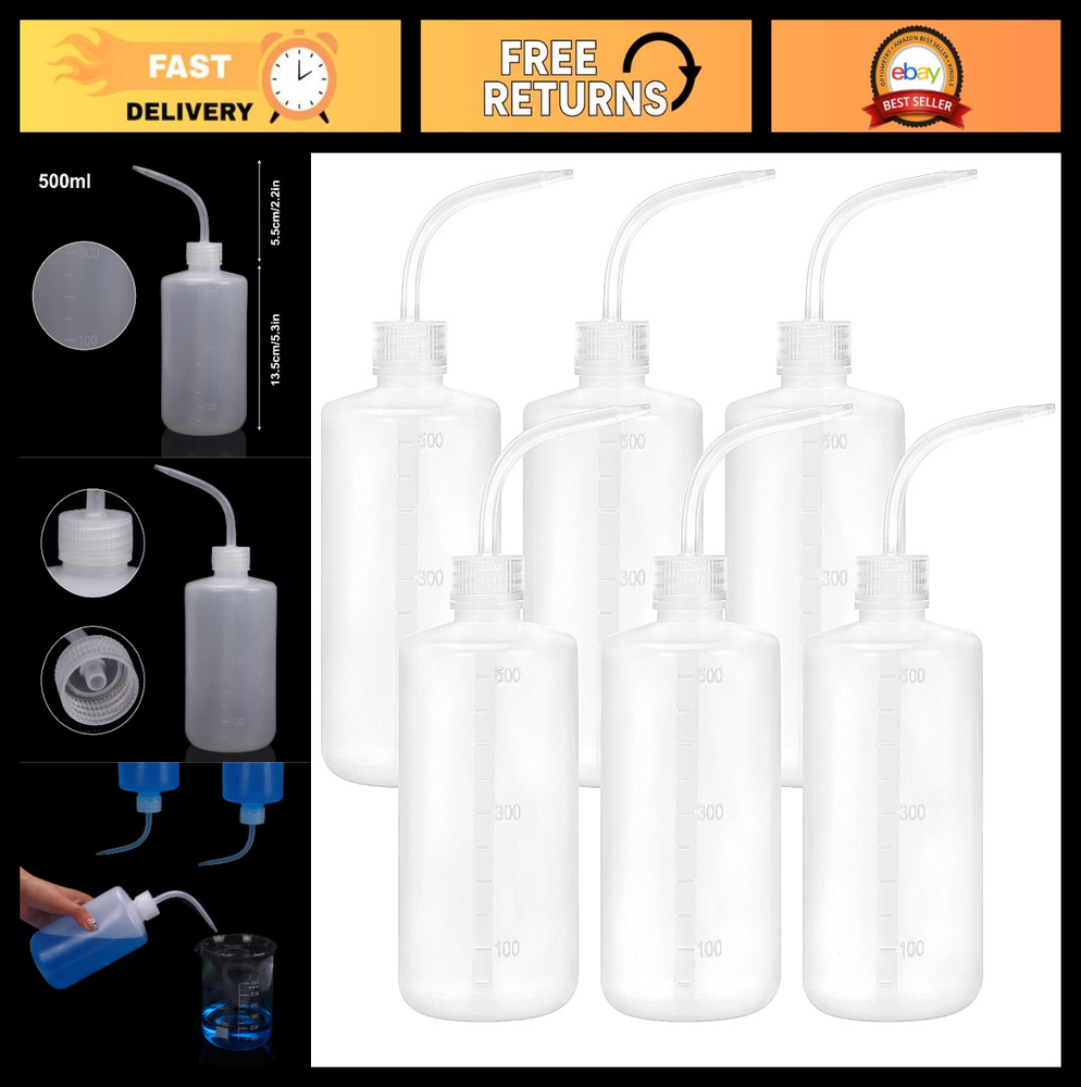 6pcs 500ml Plastic Wash Bottles – Lab Squeeze LDPE Squirt Tattoo Bottle Set