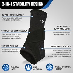 Ankle Brace for Men & Women – Adjustable Compression Sleeve with Wrap, Stability