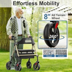 Foldable Rollator Walker with Seat for Seniors, 16″ Enlarged Seat | 8″ Wheels, 1