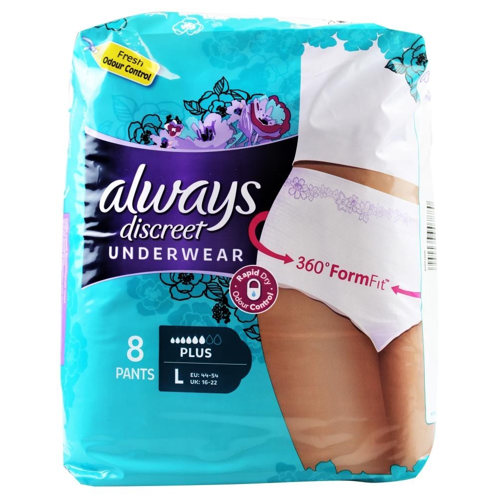 8 x Always Discreet PLUS Underwear Pants LARGE BRAND NEW
