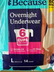 2 Packs Because Overnight Protective Underwear Large 14 Count Each 12 Hour New