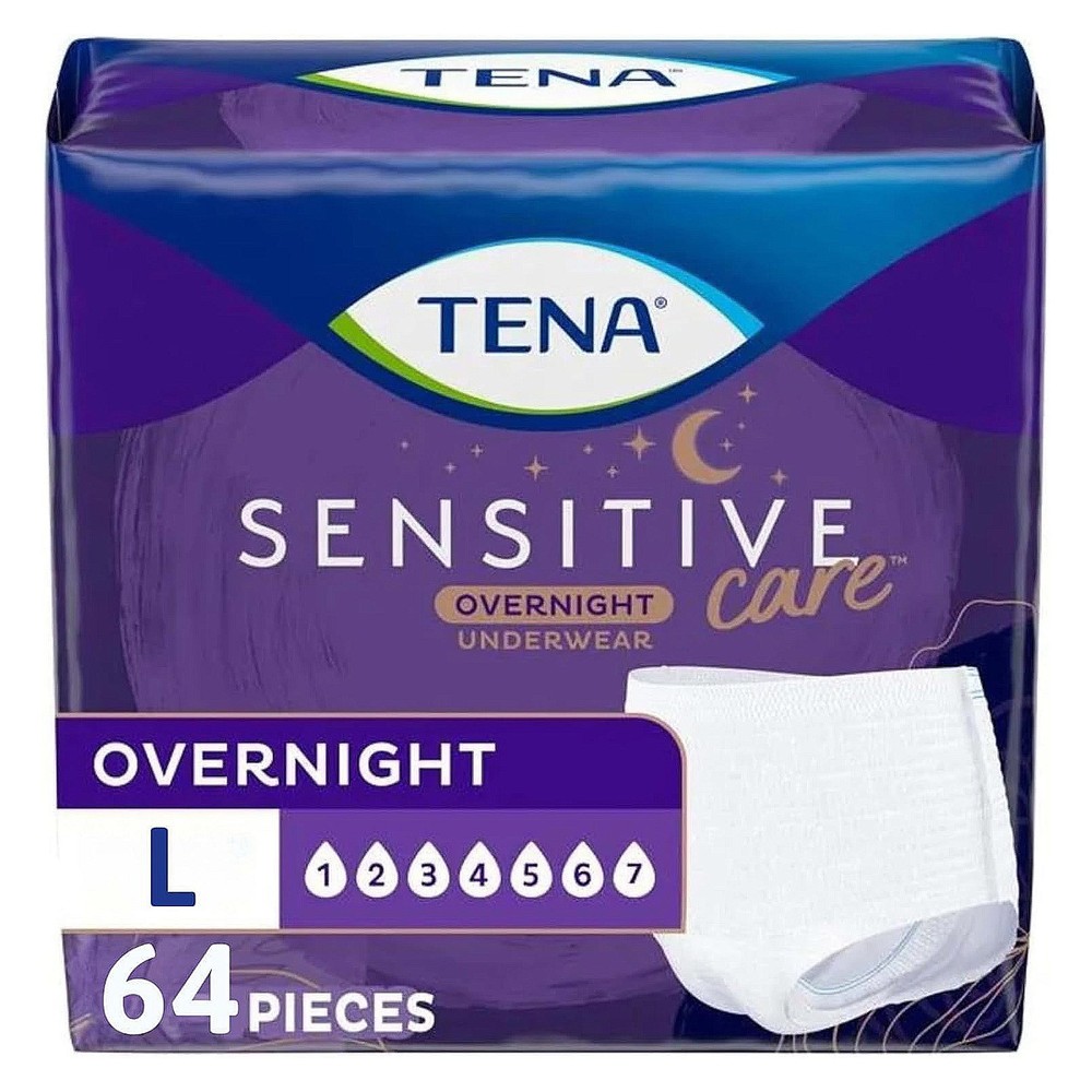 TENA Sensitive Care Overnight Incontinence Underwear for Women, Large, 64 Count