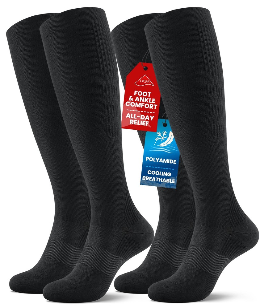 PULIOU Cooling Compression Socks for Women Men, 20-30 Small-Medium, Black