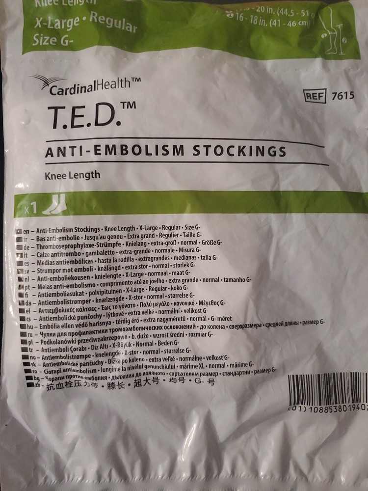 💚T.E.D. Anti-Embolism Stockings X-Large Regular KNEE LENGTH SIZE G REF 7615