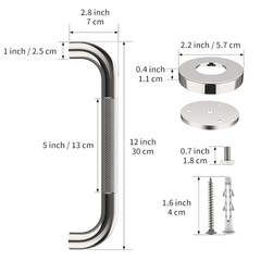 12 Inch Stainless Steel Chrome Shower Grab Bar, Bathroom 1 Foot (Pack of 1)