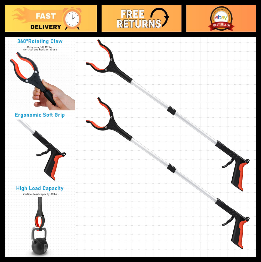32″ Foldable Grabber Reacher Tool – 2 Pack, Lightweight Arm Extension, Trash Pic