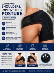 Neoprene Shoulder Brace, Adjustable Breathable Universal Fit, Black Men Women