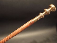 Vintage Antique Style Brass Wood Victorian Walking Stick Cane Spiral Carved 37″