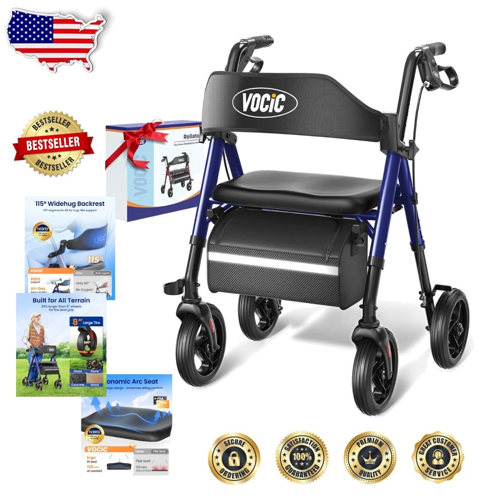 Z21 Rollator Walker for Seniors, 350lb Seat, 8″ All Terrain Wheels, Ergonomic…