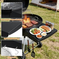Side Table Shelf for Weber 22″ Kettle Grills, Black Steel | Master Touch
