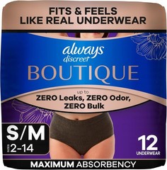 12-Count Always Discreet Incontinence Underwear SMALL/MEDIUM Black Protection