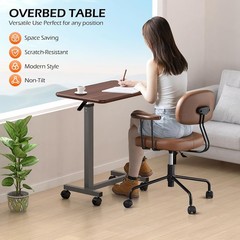Adjustable Overbed Table with Wheels, Bedside Rolling Table, Pneumatic Height…
