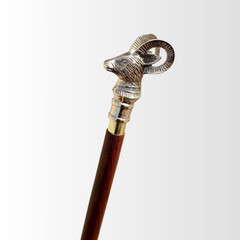 Luxury Ram Head Walking Cane Wooden Stick Golden Handle Gentleman Gift Decor