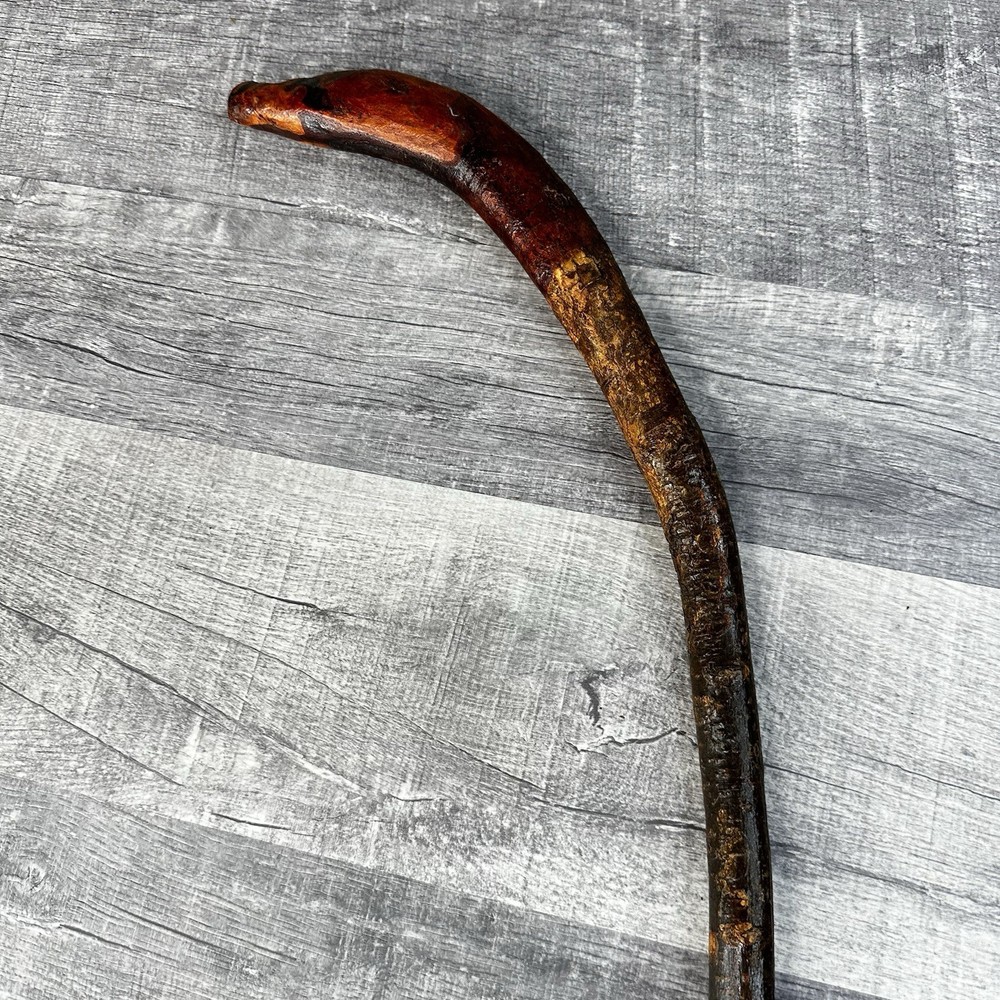 Natural Hardwood Walking Stick Cane Rustic Handcrafted Hiking Staff 33 Inch Bark