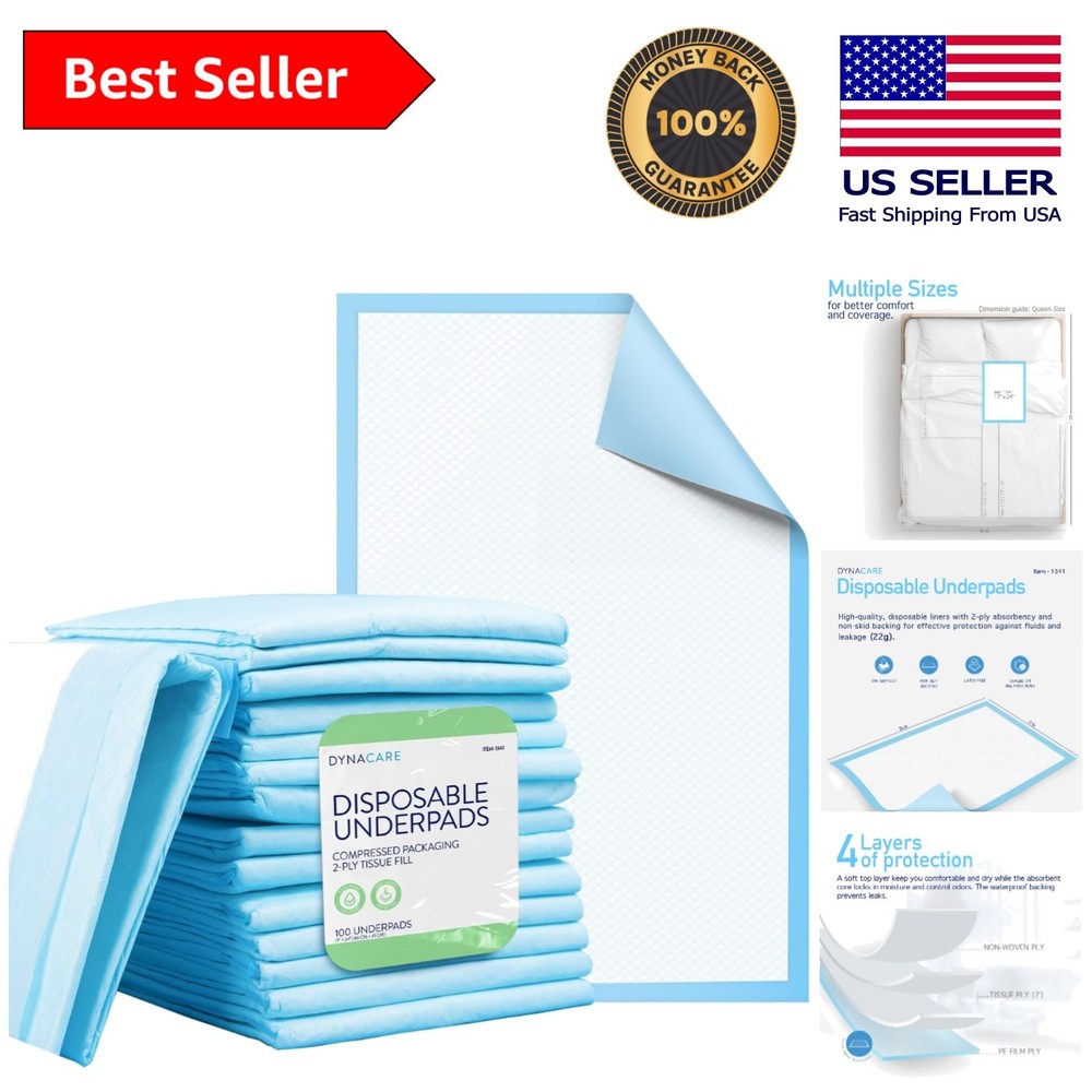 Waterproof Medical UnderPads, 17” x 24”, 100 Count – Leak Protection for Adults