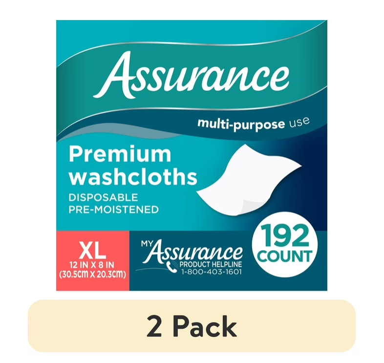 Assurance Premium XL Washcloths for Adults, Disposable & Pre-Moistened 192X2-384