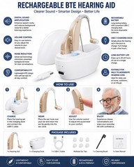 Rechargeable BTE Hearing Aid Digital Sound Amplifier USB-C Charging Dock