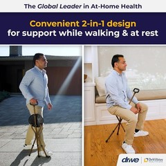 RTL10365-ADJ Adjustable Lightweight Folding Cane with Seat, Black