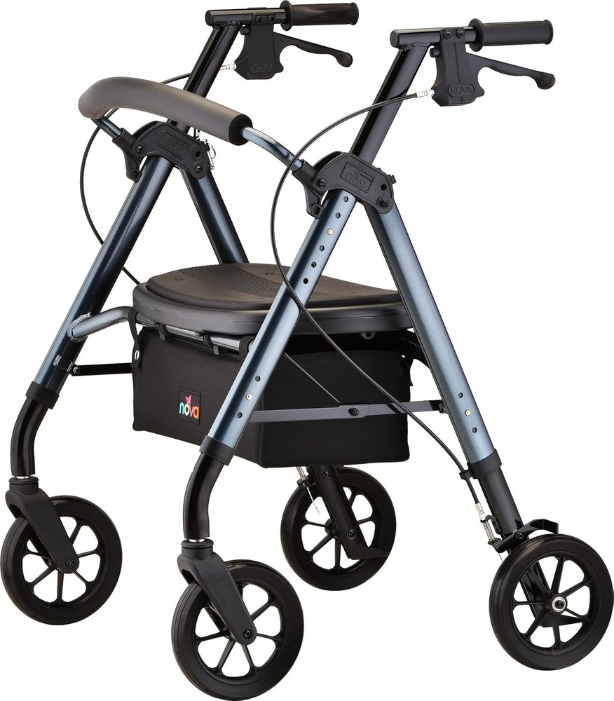 NOVA Star DX Heavy Duty Xtra Wide Rollator Walker – 8″ Wheels, Blue – Open Box