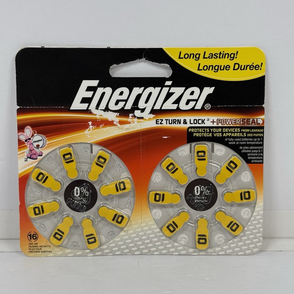Energizer Size 10 AZ10DP-16 16 Count Zinc Air Hearing Aid Batteries NEW