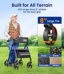 VOCIC Z21 Rollator Walker with Seat Supports 350lb, Ergonomic & Lightweight