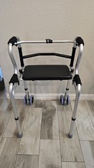 Foldable Adjustable Walking Frame with Seat, 4 Wheels, Lightweight, Silver/Black