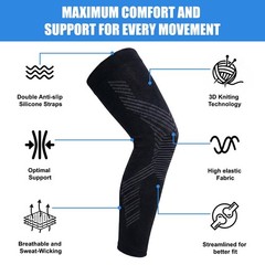 2 PCS Full Leg Compression Sleeves Long Knee Brace Support Sports 2XL Black