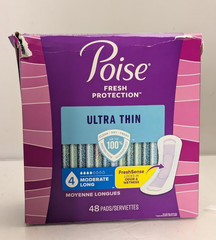 Poise Ultra Thin Panty Pads Liner Bladder Leaks Moderate Flow 48 pads Dented Box