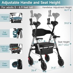 StrollAid Upright Rollator Walker with Adjustable Soft Sponge Armsupport & Seat