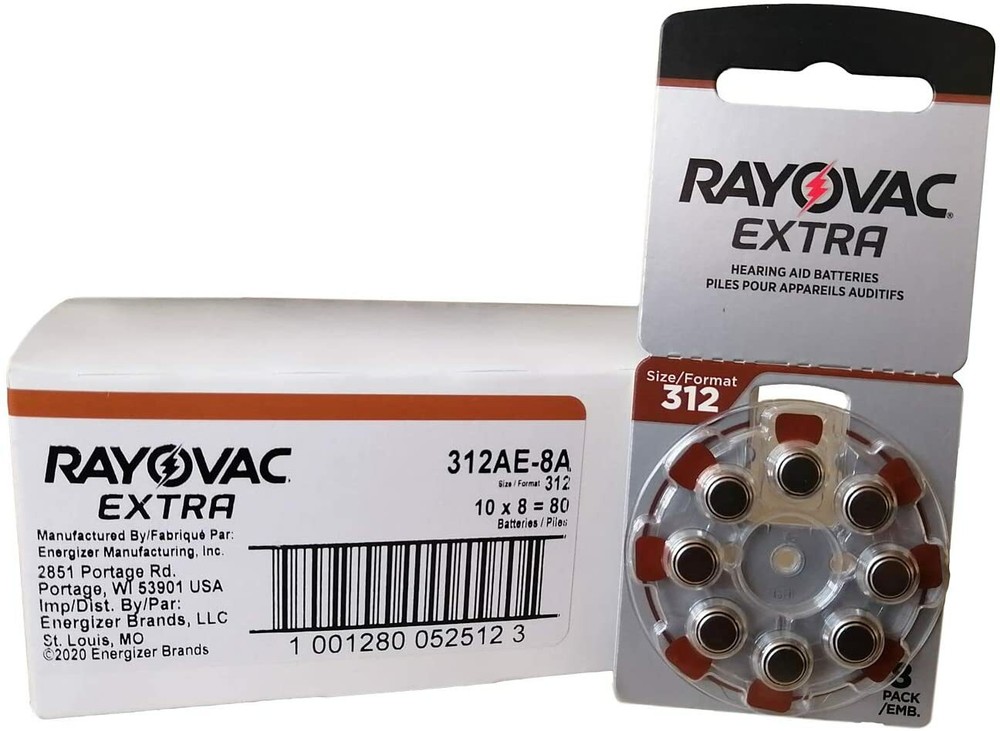 Rayovac Size 312 Extra Advanced Hearing Batteries – 80 Batteries
