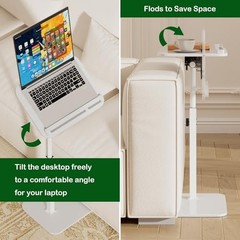 Adjustable Bamboo C-Shaped Side Table with 360° Swivel Top | Height 1 White