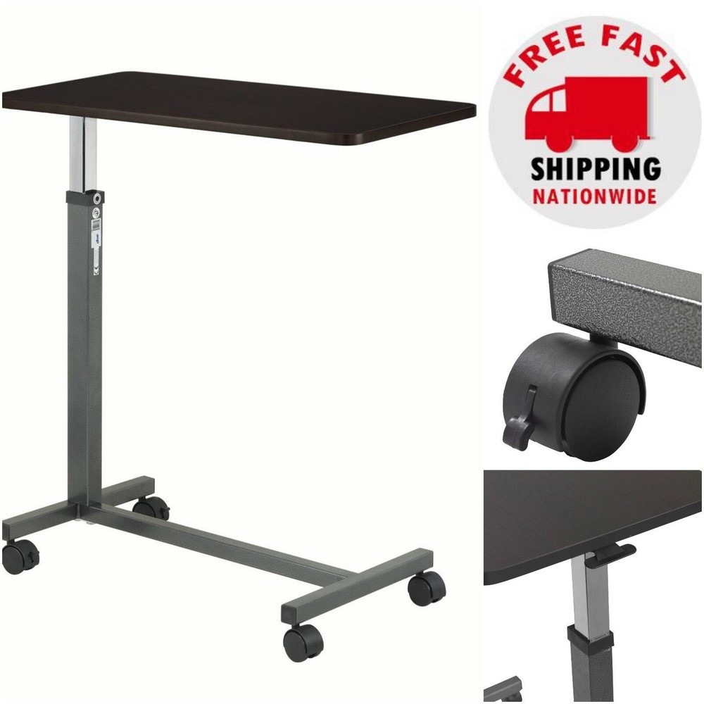 Overbed Table Tray Hospital Bed Rolling NonTilt Adjustable Height Food Cart Desk