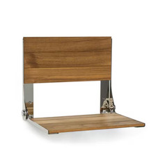 18 In. Cameo Folding Wall Mount Shower Bench Seat, Natural Teak Wood with Polish