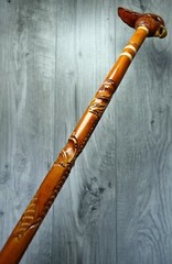 Cane Walking Stick Wooden carved Handmade – Parrot Cockatoo Red