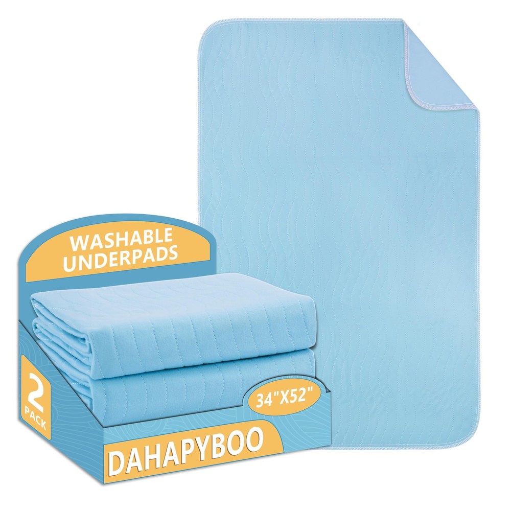 2 PCS Washable Underpads 34×52 Inch Incontinence Reusable Waterproof Bed Pads